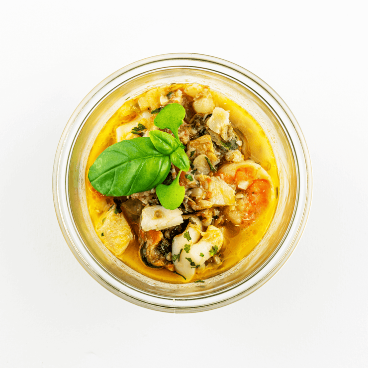 Zuppa di pesce con farro